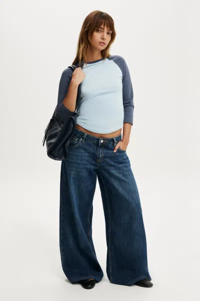 Cotton On Petite Low Rise Wide Jean In Scorpio Blue