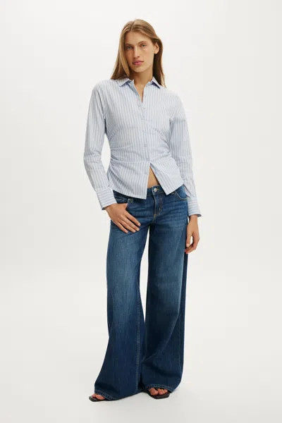 Cotton On Peyton Gathered Long Sleeve Shirt In Blue