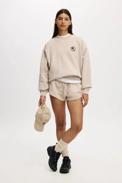 Cotton On Plush Graphic Crew Sweatshirt In Sesame Marle/bw Club