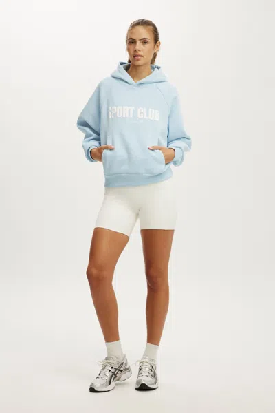 Cotton On Plush Premium Graphic Raglan Hoodie In Blue Vision/sport Club