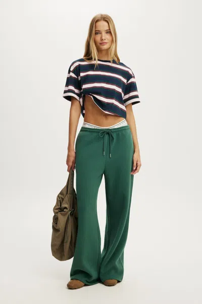 Cotton On Plush Tie Waist Wide Leg Sweatpant In Green