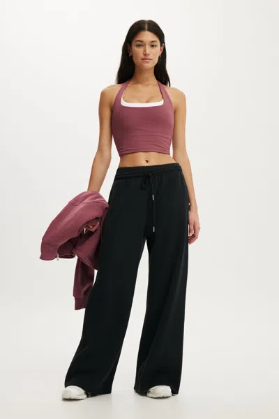 Cotton On Plush Tie Waist Wide Leg Sweatpant In Black