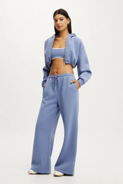 Cotton On Plush Tie Waist Wide Leg Sweatpant In Blue