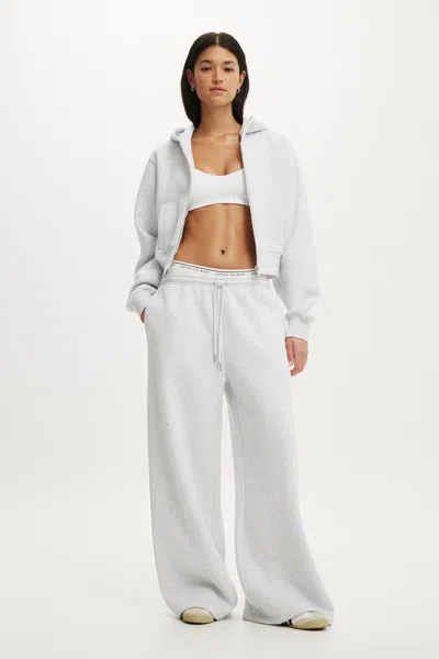 Cotton On Plush Tie Waist Wide Leg Sweatpant In Cloudy Grey Marle