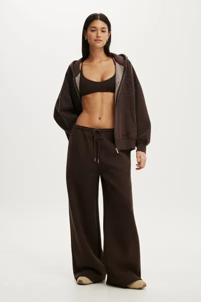 Cotton On Plush Tie Waist Wide Leg Sweatpant In Brown