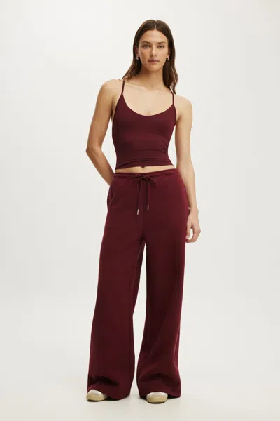 Cotton On Plush Tie Waist Wide Leg Sweatpant In Burgundy