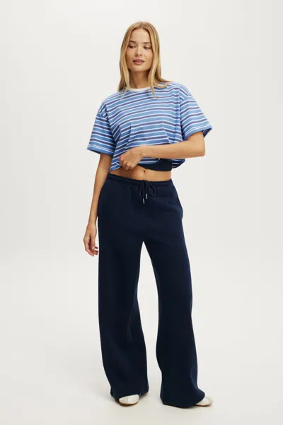 Cotton On Plush Tie Waist Wide Leg Sweatpant In Prep Sport Navy