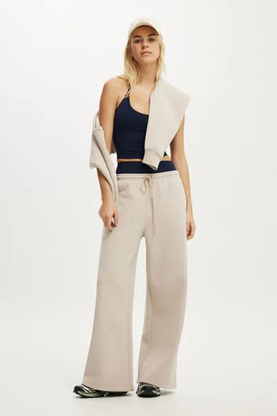 Cotton On Plush Tie Waist Wide Leg Sweatpant In Sesame Marle