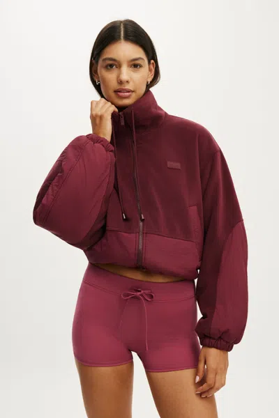 Cotton On Polar Fleece Padded Jacket In Burgundy