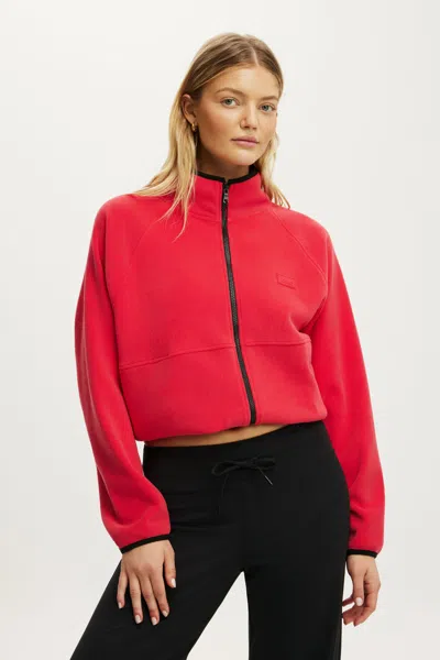 Cotton On Polar Fleece Raglan Jacket In Red