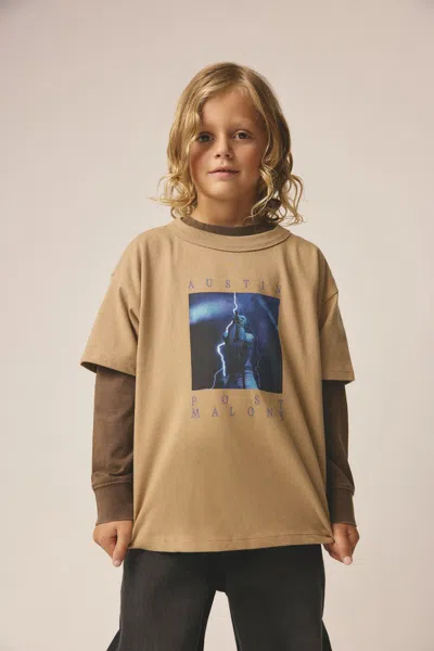 Cotton On Kids' Post Malone Drop Shoulder Short Sleeve Tee In Brown
