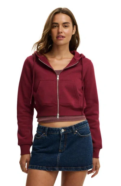 Cotton On Premium Cropped Zip Through Hoodie In Red