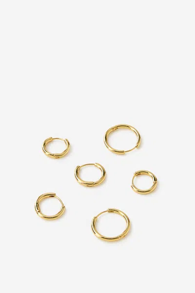 Cotton On Premium Plated 3pk Mid Earring In Gold Graduating Huggie Hoops