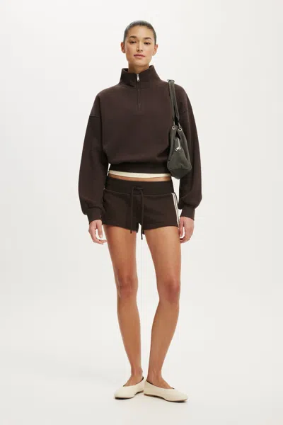 Cotton On Quarter Zip Sweatshirt In Dark Oak