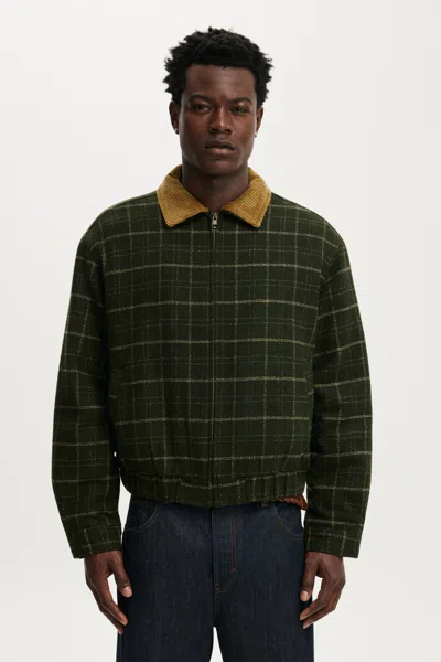 Cotton On Ranch Harrington Jacket In Khaki Grid Check