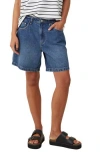 Cotton On Relaxed Denim Carpenter Shorts In Lunar Blue/brown