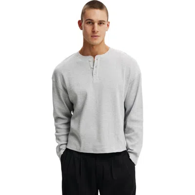 Cotton On Relaxed Fit Textured Henley Long Sleeve In Gray