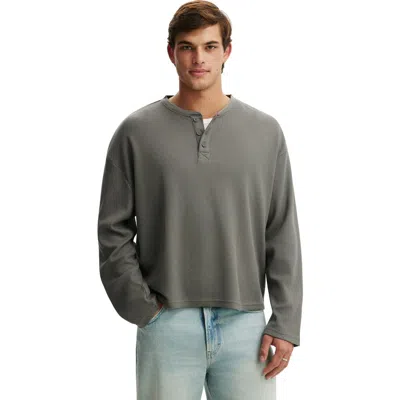 Cotton On Relaxed Fit Textured Henley Long Sleeve In Gray
