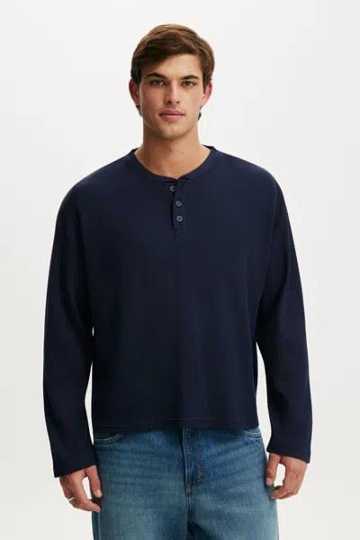Cotton On Relaxed Fit Textured Henley Long Sleeve In Blue