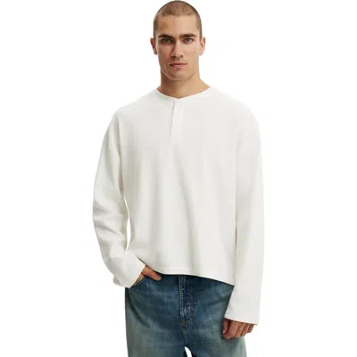 Cotton On Relaxed Fit Textured Henley Long Sleeve In White