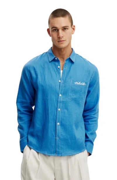 Cotton On Relaxed Linen Long Sleeve Shirt In Blue
