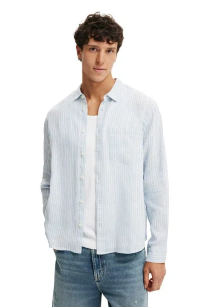 Cotton On Relaxed Linen Long Sleeve Shirt In Blue