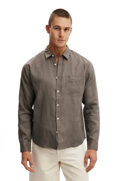 Cotton On Relaxed Linen Long Sleeve Shirt In Brown