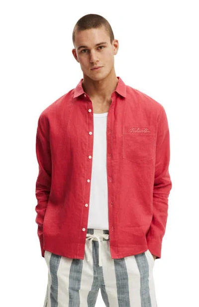 Cotton On Relaxed Linen Long Sleeve Shirt In Red