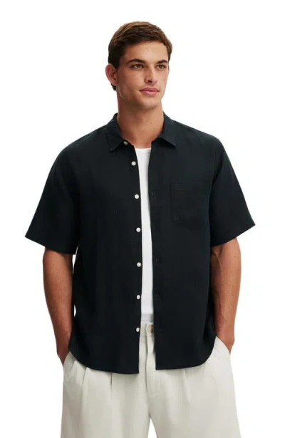 Cotton On Relaxed Linen Short Sleeve Shirt In Black