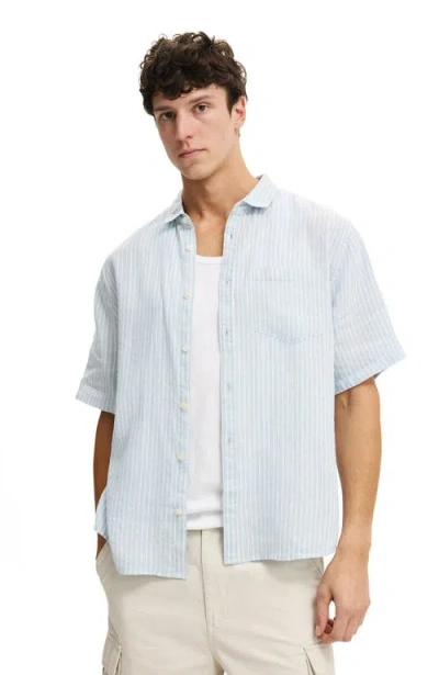 Cotton On Relaxed Linen Short Sleeve Shirt In Blue
