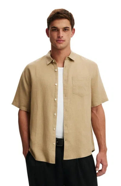 Cotton On Relaxed Linen Short Sleeve Shirt In Brown
