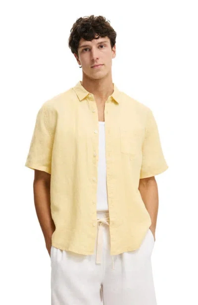 Cotton On Relaxed Linen Short Sleeve Shirt In Yellow