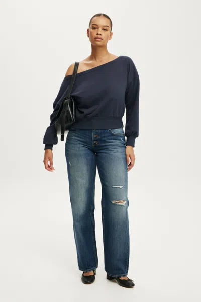 Cotton On Relaxed Off Shoulder Sweatshirt In Blue