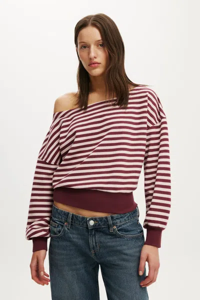 Cotton On Relaxed Off Shoulder Sweatshirt In Burgundy