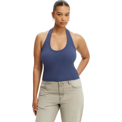 Cotton On Rib Scoop Halter In Blue