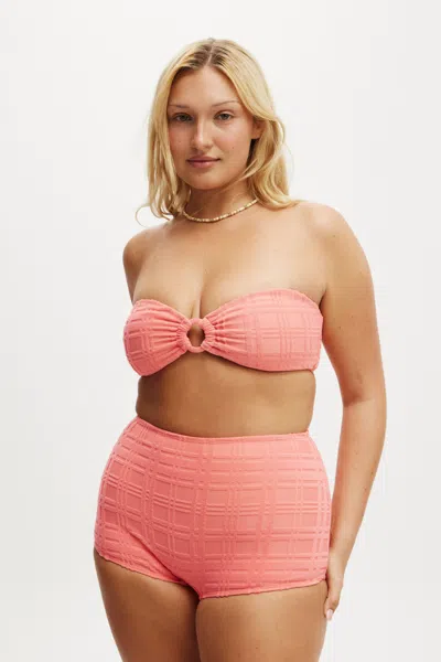 Cotton On Ring Front Bandeau Bikini Top In Shell Pink Terry Jacquard/rings