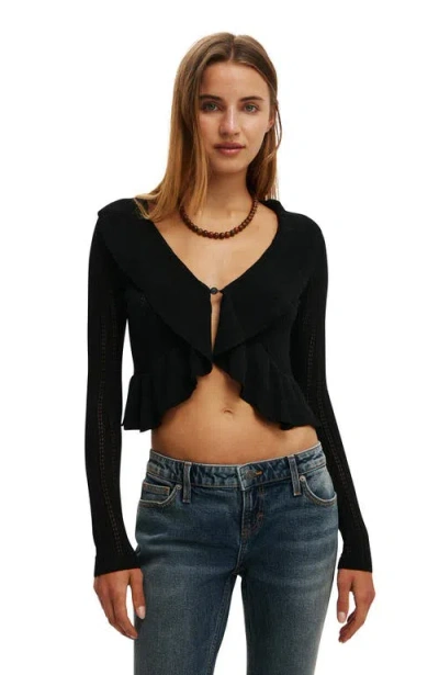 Cotton On Ruffle Knit Cardi In Black