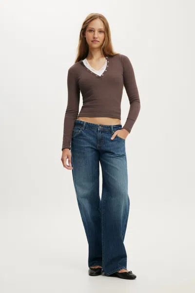 Cotton On Ryan Henley Long Sleeve In Brown
