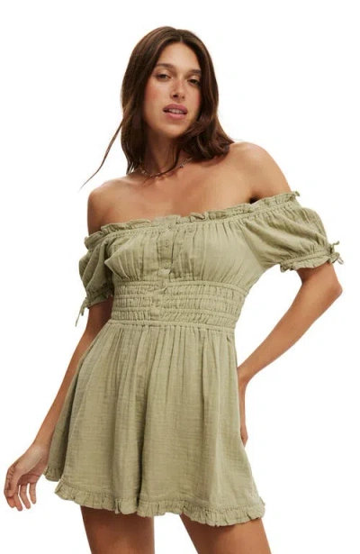 Cotton On Sadie Button Through Playsuit In Artichoke