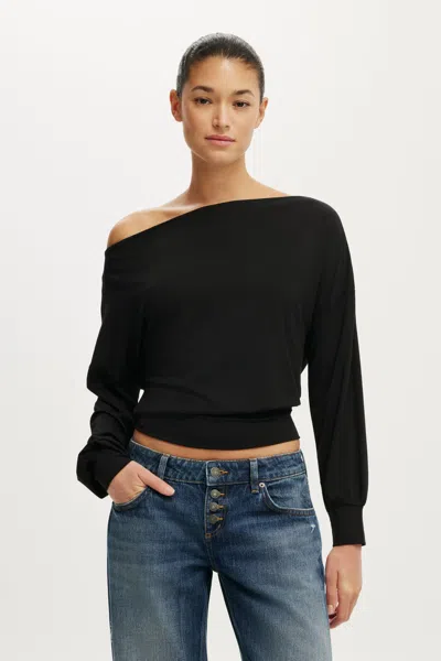 Cotton On Sage Off Shoulder Long Sleeve In Black