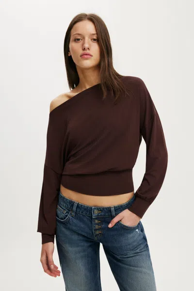 Cotton On Sage Off Shoulder Long Sleeve In Brown