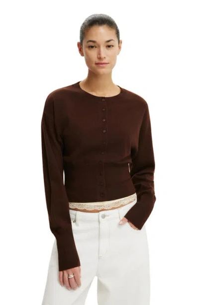 Cotton On Sara Button Cardigan In Brown