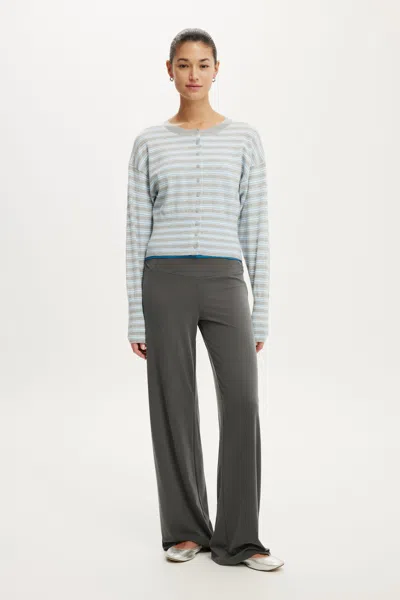 Cotton On Sara Button Cardigan In Grey Marle/seaside Blue/white Stripe