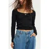 Cotton On Sarah Rosette Square Neck Long Sleeve In Black