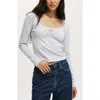 Cotton On Sarah Rosette Square Neck Long Sleeve In Grey Marle