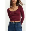 Cotton On Sarah Rosette Square Neck Long Sleeve In Sangria