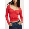 Cotton On Sarah Rosette Square Neck Long Sleeve In Vermillion