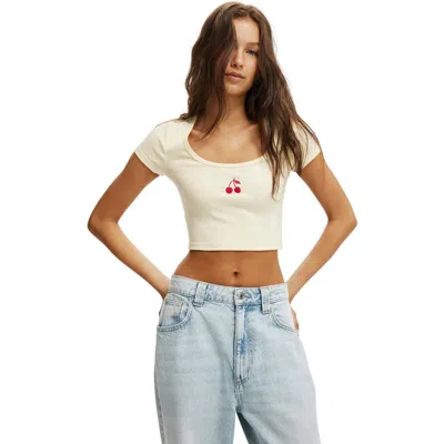 Cotton On Scooped Crop Rib Tee In Custard Cream  Cherry