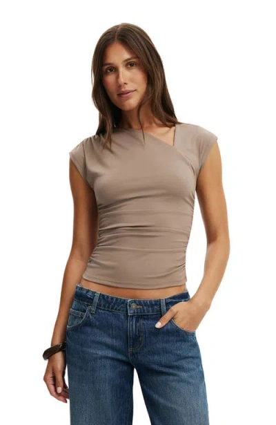 Cotton On Scout Asymmetric Short Sleeve In Brown