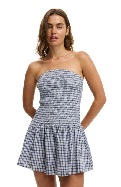 Cotton On Shirred Tube Mini Dress In Blue